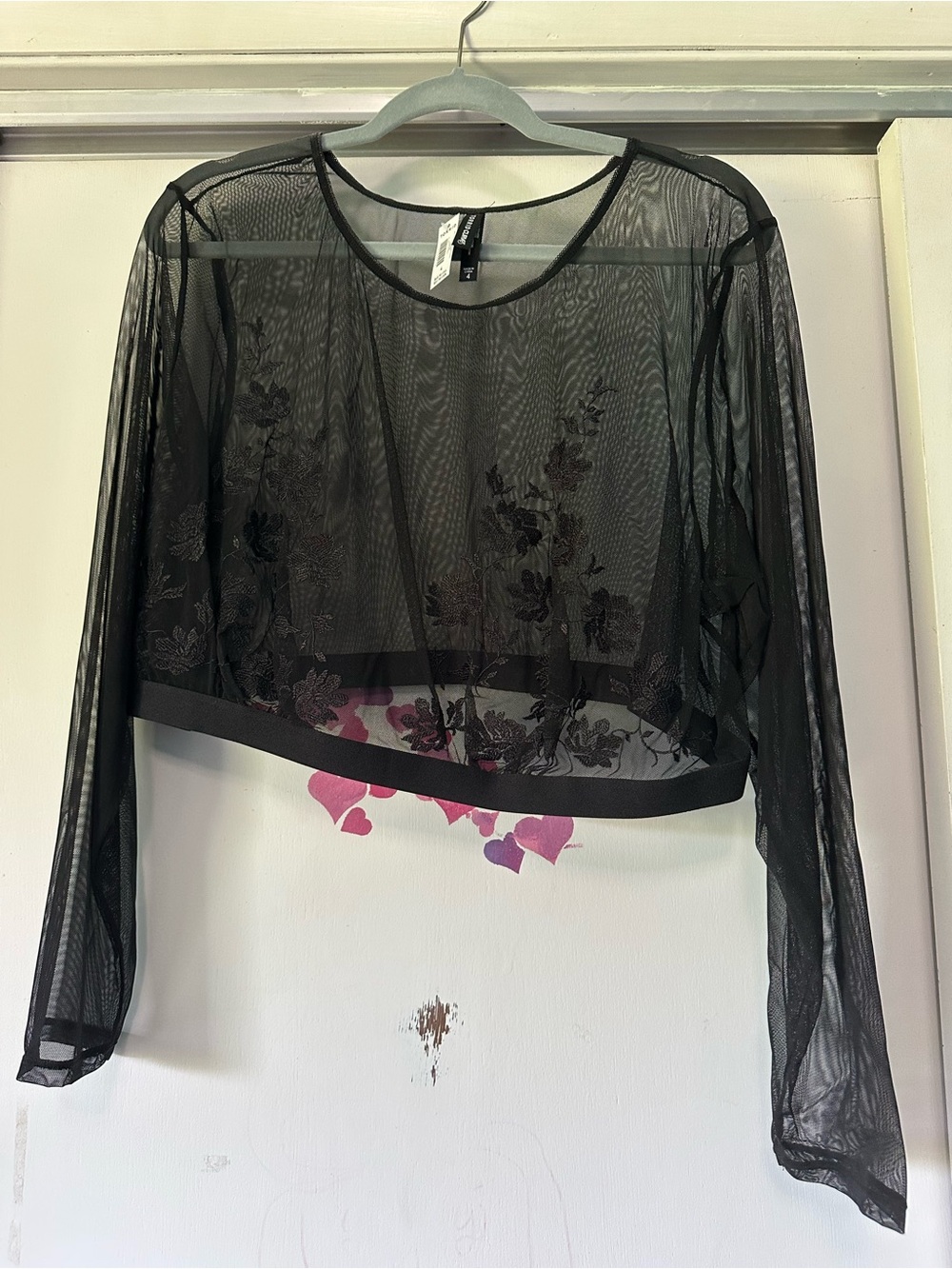 torrid Black Sheer Embroidered Cropped Mesh Top